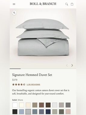 Boll & Branch: Signature Hemmed Duvet Set — Shore Light Gray